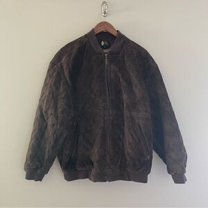 VINTAGE BOBBY JONES 100% Leather Suede Brown Quilted Bomber Jacket Size L